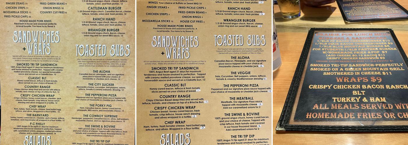 Prairie Saloon Menu