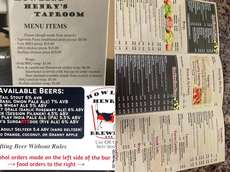 Howling Henry's Brewery Menu
