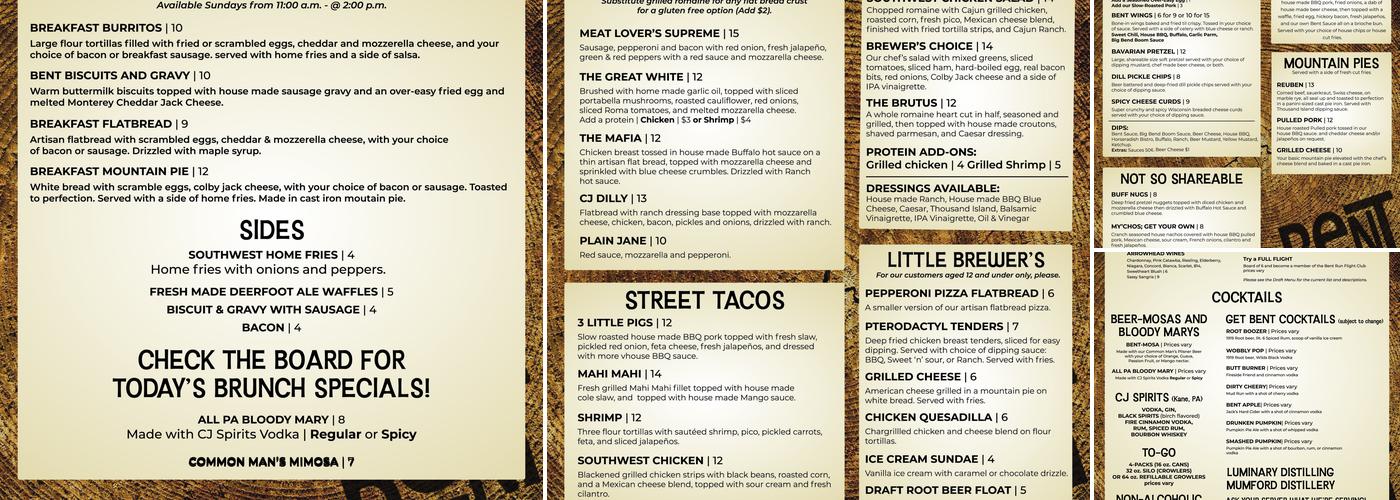 Bent Run Brewing Company Menu