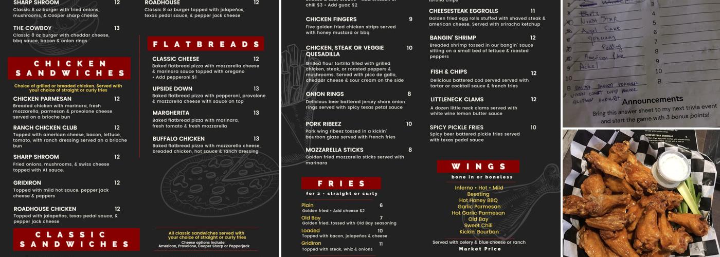 Gridiron Pub Menu