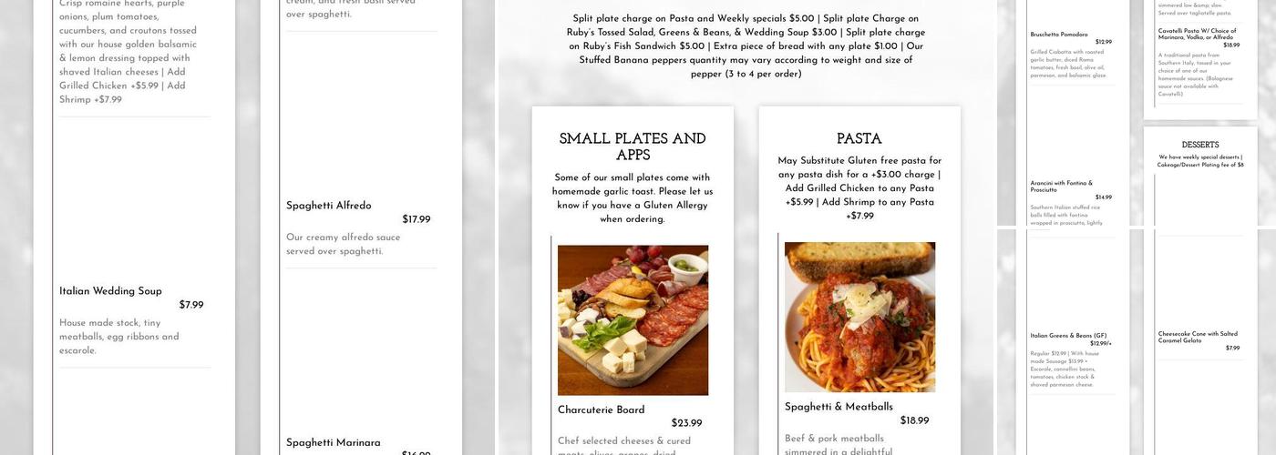 Ruby's Wine House Menu