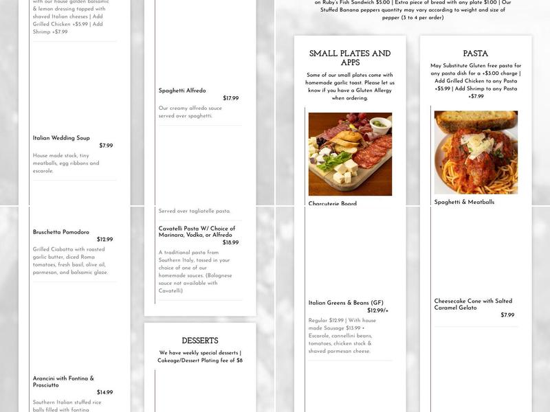 Ruby's Wine House Menu