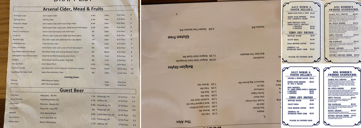 Arsenal Cider House Menu