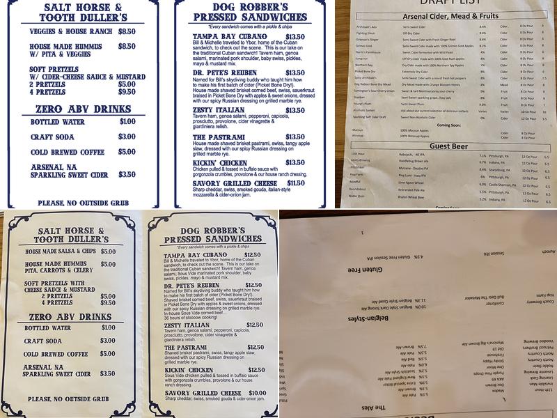Arsenal Cider House Menu