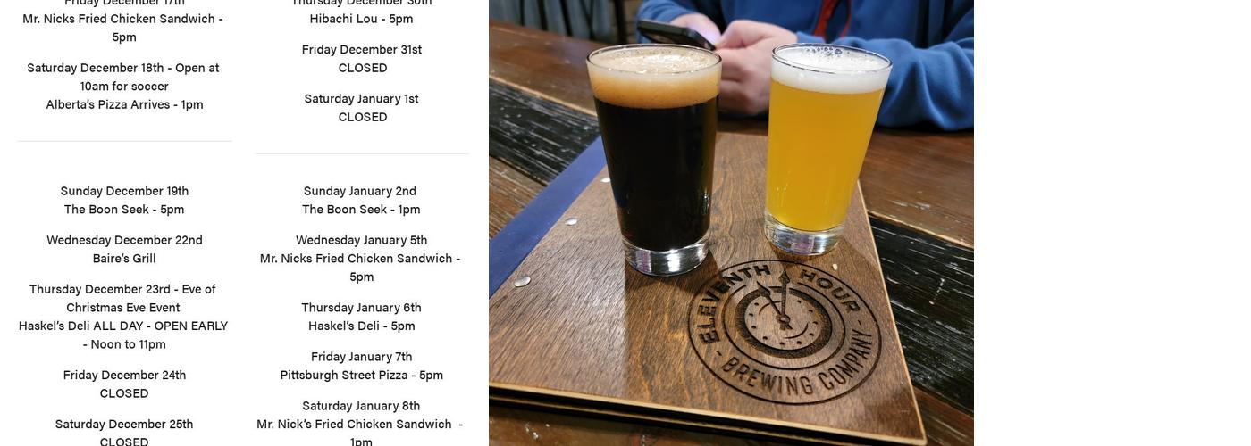 Eleventh Hour Brewing Menu