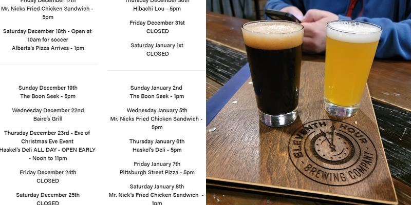 Eleventh Hour Brewing Menu