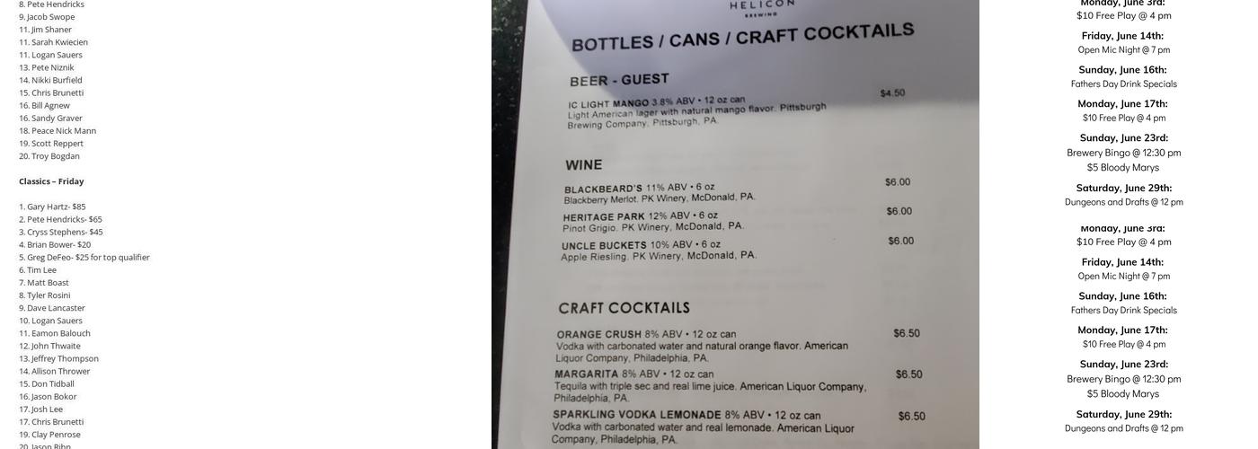 Helicon Brewing McDonald Menu