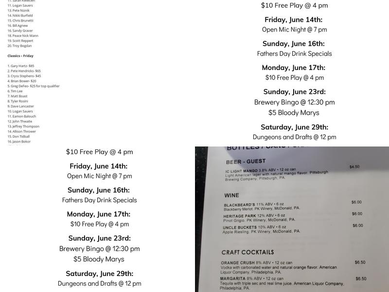 Helicon Brewing McDonald Menu