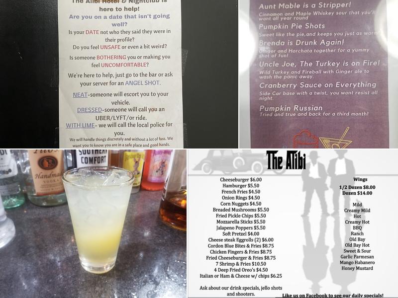 The Alibi Hotel & Nightclub Menu