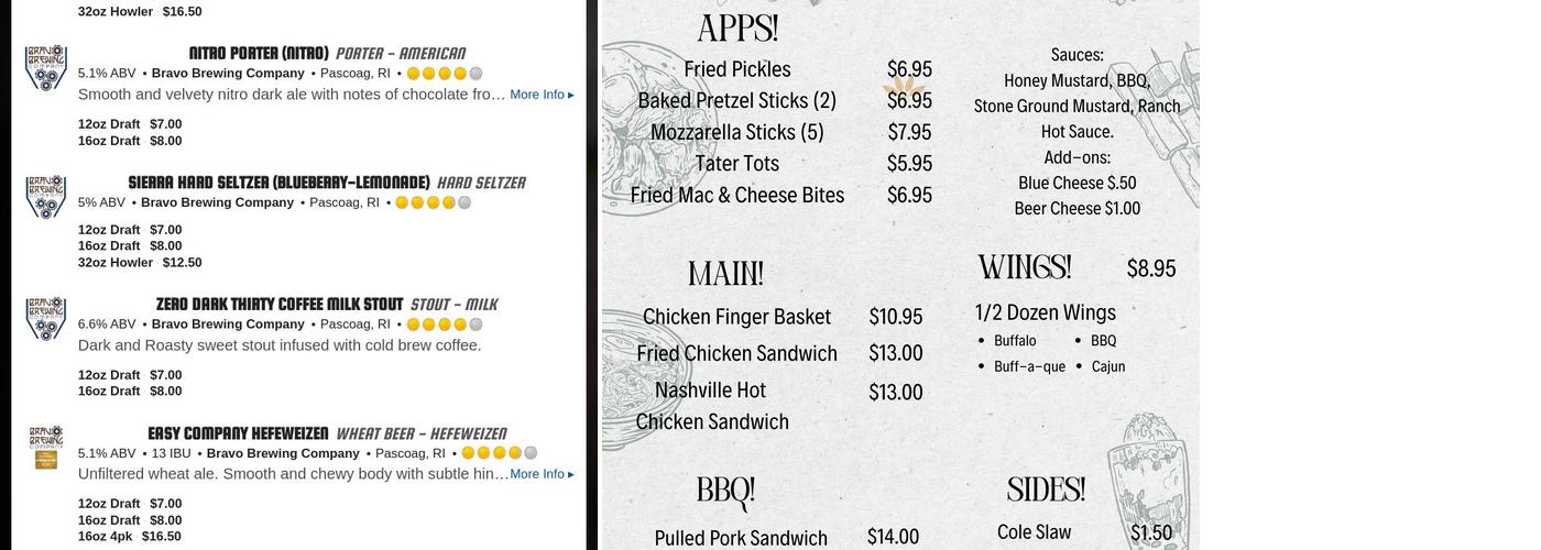 Bravo Brewing Company Menu