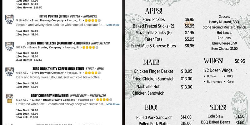 Bravo Brewing Company Menu