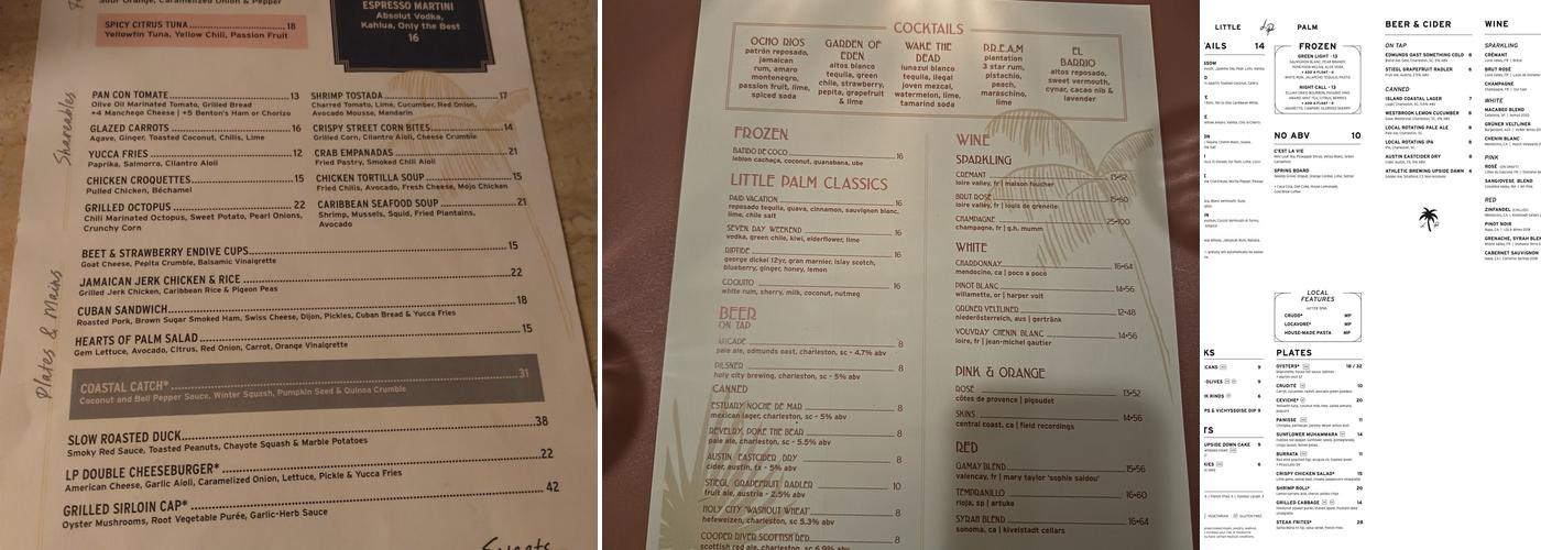 Little Palm Menu