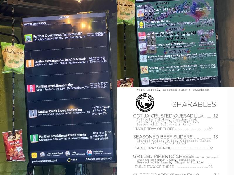 Panther Creek Brews Menu