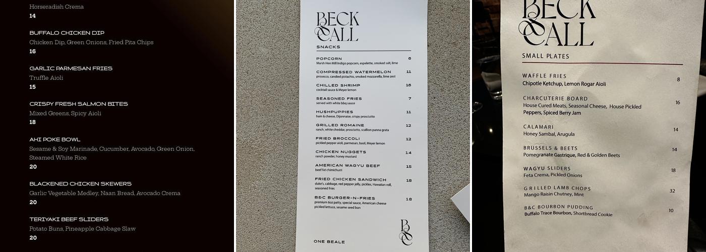 Beck & Call Menu