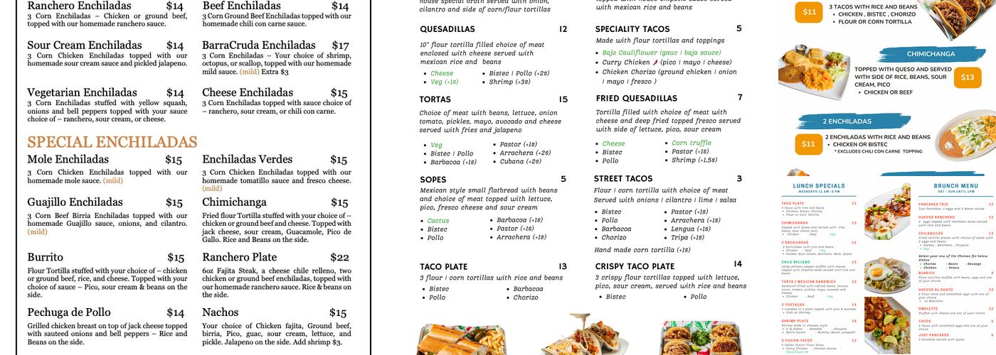 BarraCruda TexMex Menu