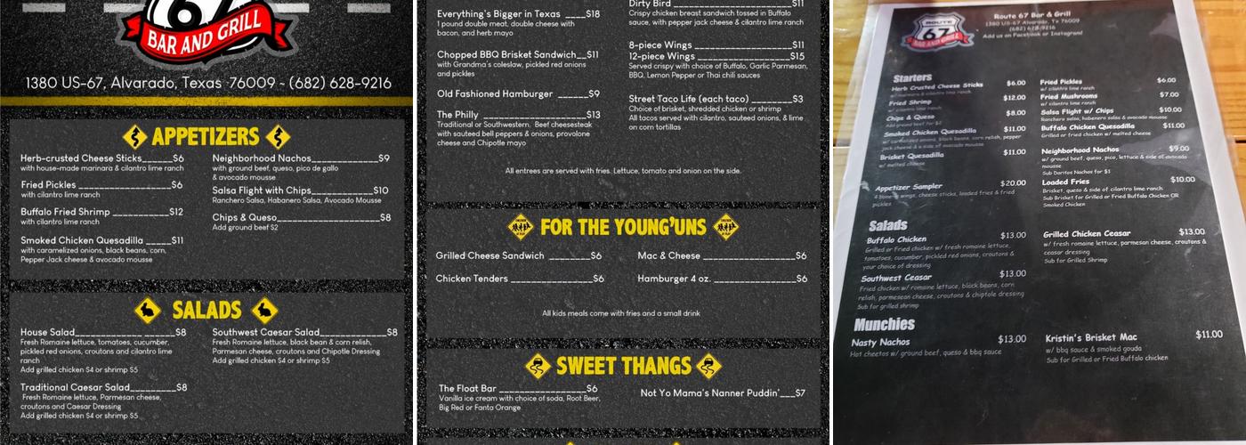 Route 67 Bar And Grill Menu
