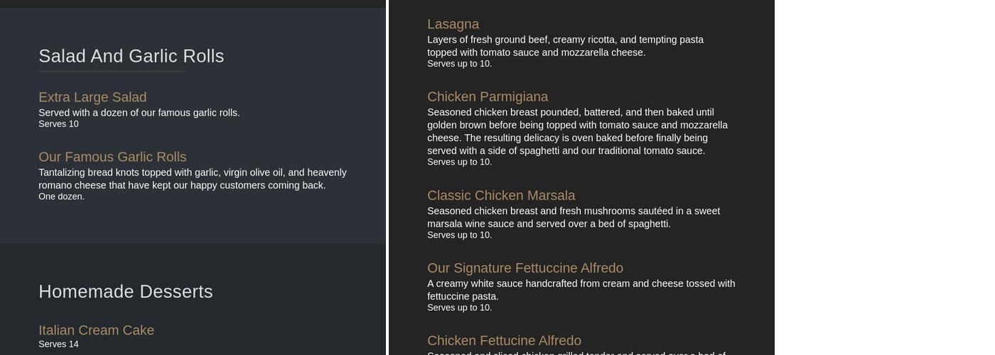 Siciliano's A Taste of Italy Menu