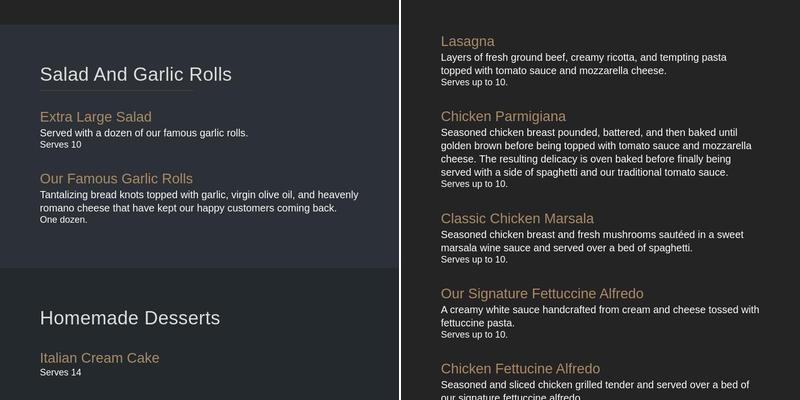 Siciliano's A Taste of Italy Menu