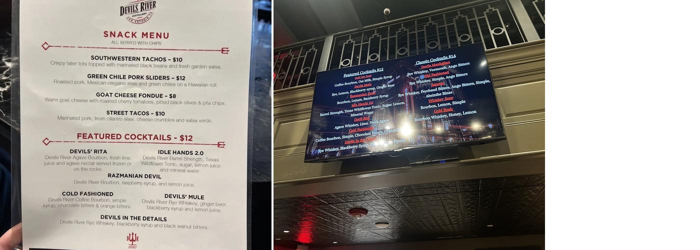 Devils River Whiskey Distillery Menu