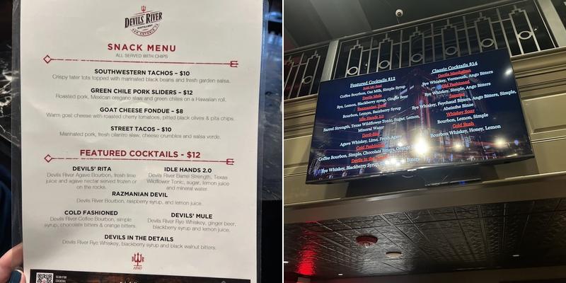 Devils River Whiskey Distillery Menu