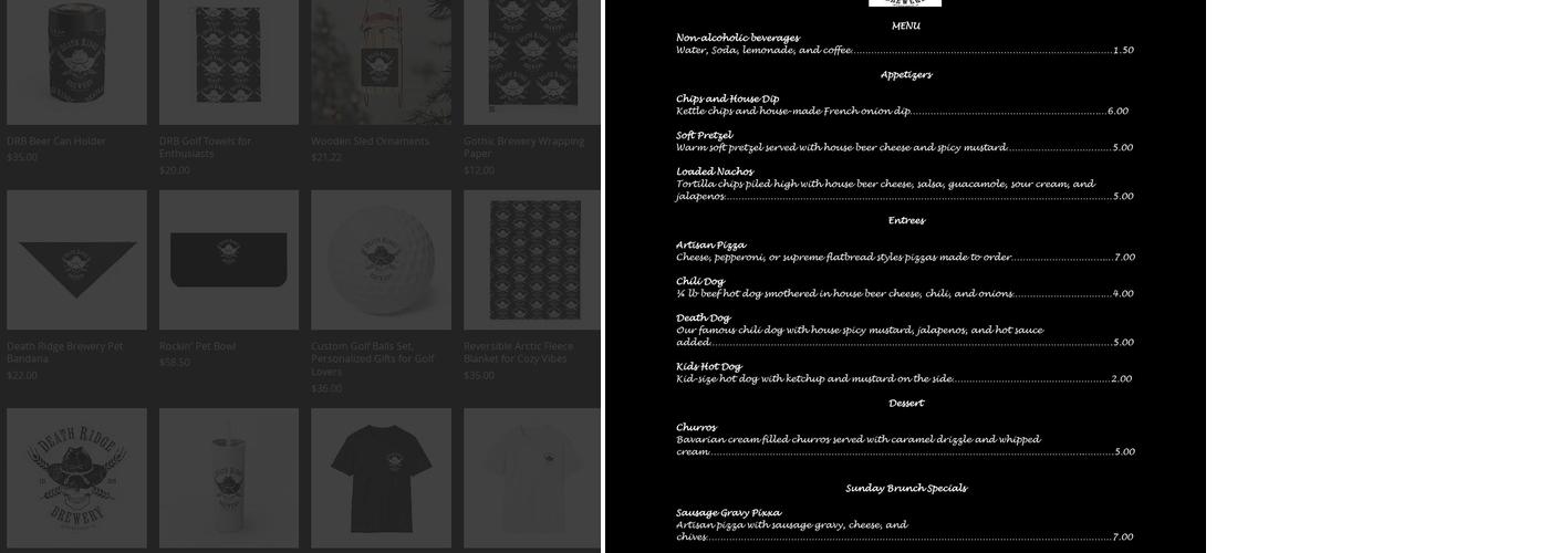 Death Ridge Brewery Menu
