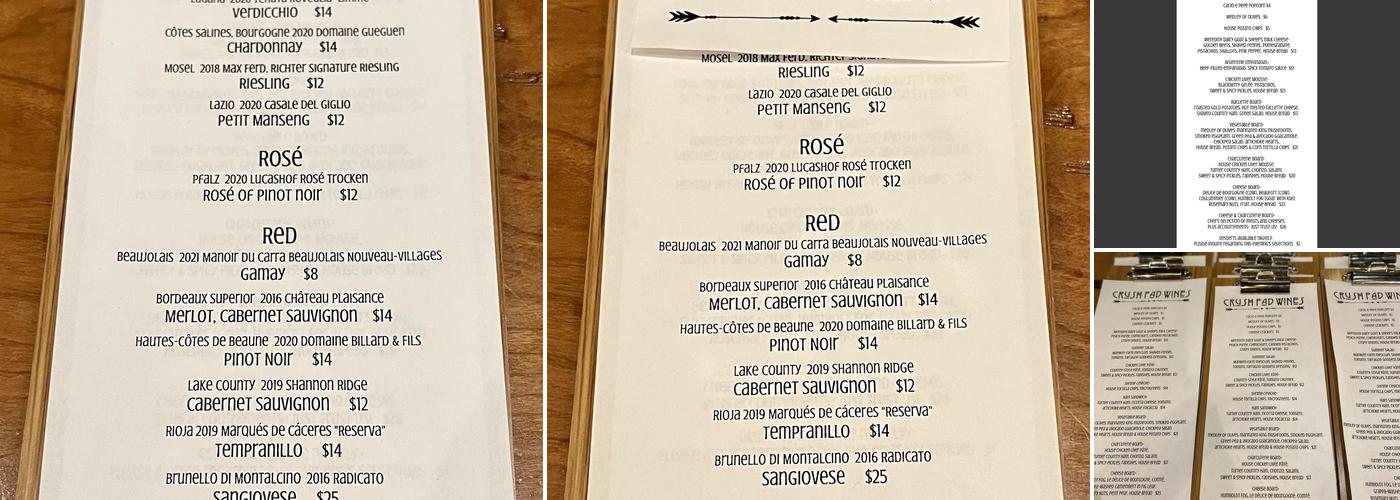 Crush Pad Wines Menu