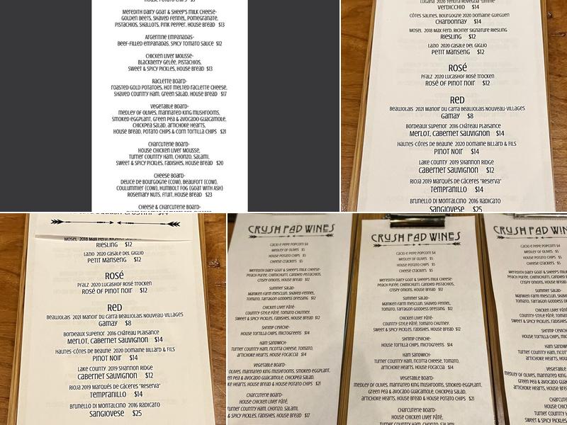 Crush Pad Wines Menu