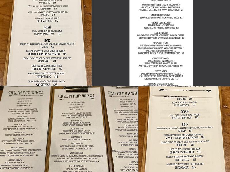 Crush Pad Wines Menu