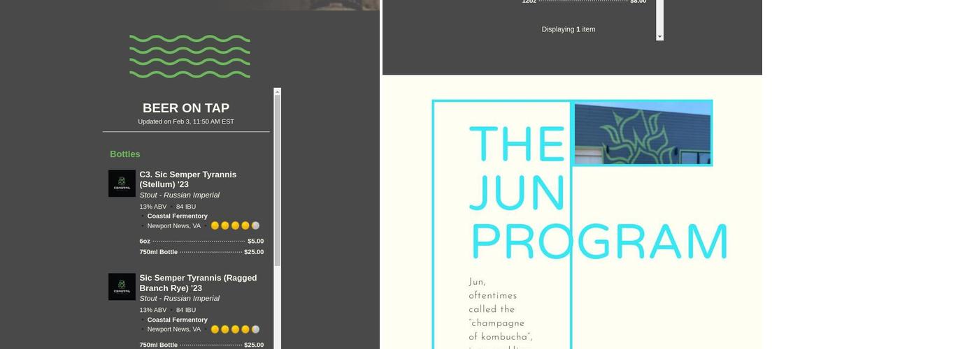 Coastal Fermentory Menu