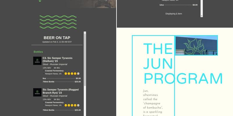 Coastal Fermentory Menu