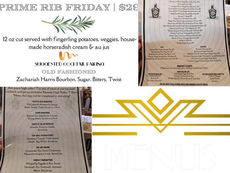 remedy speakeasy Menu