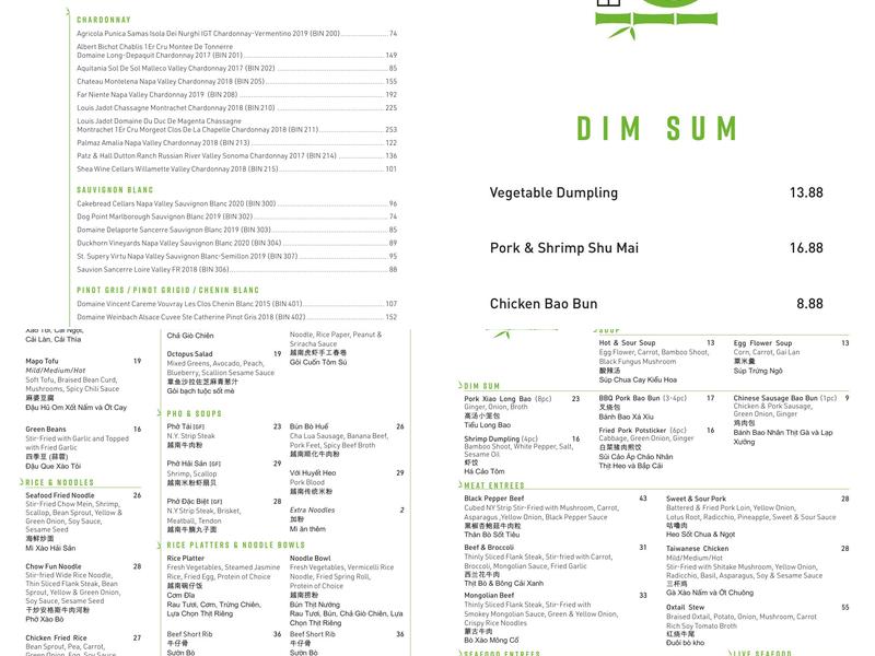Bamboo 8 Menu