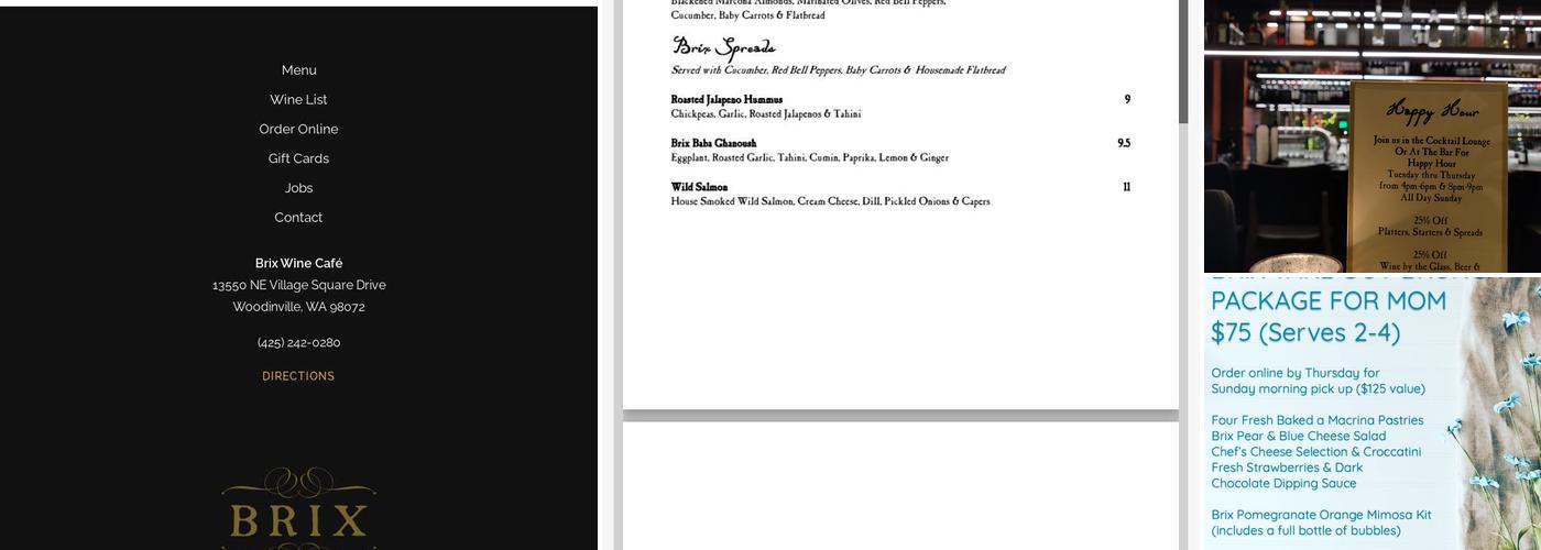 Brix Wine Cafe Menu