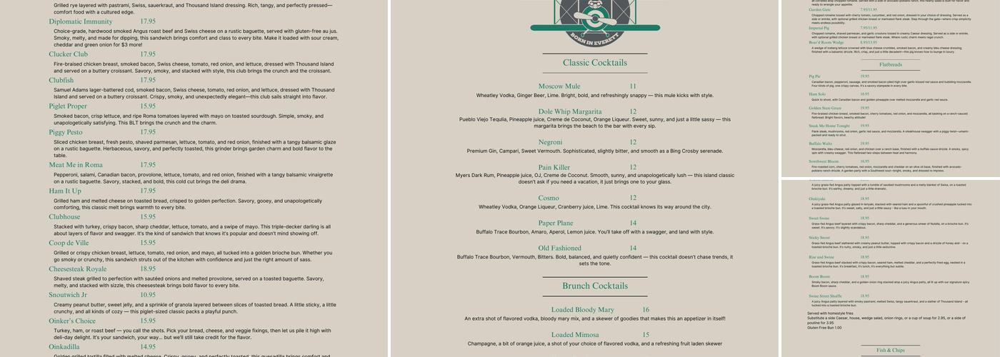 The Flying Pig Menu