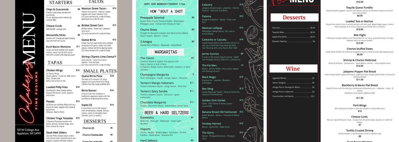 Calavera's Fine Fusions Menu