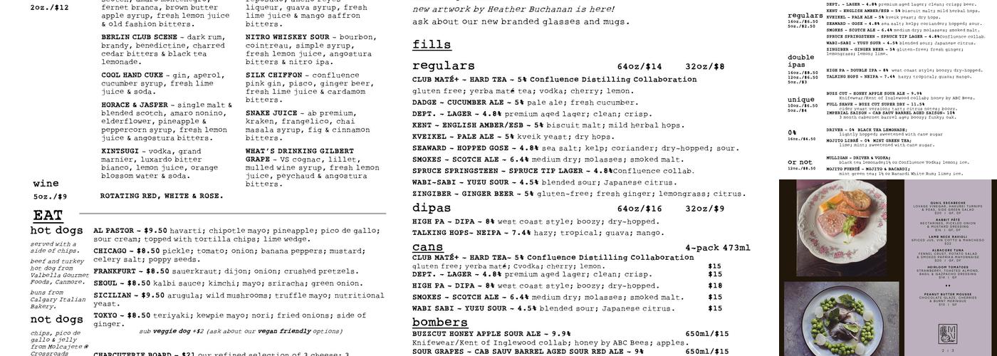High Line Brewing Menu