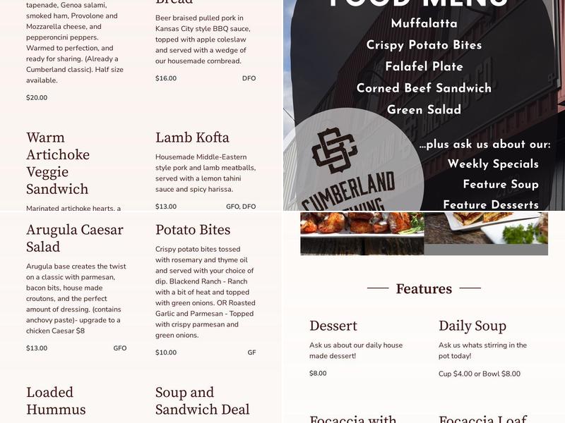 Cumberland Brewing Co. Menu