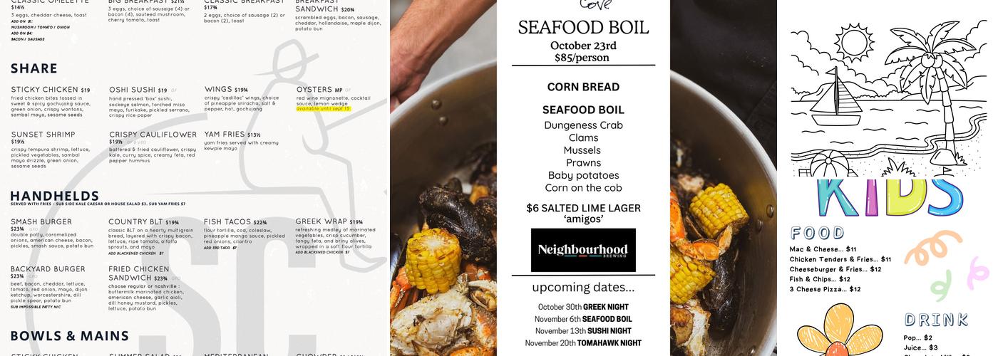 Shaughnessy's Cove Menu