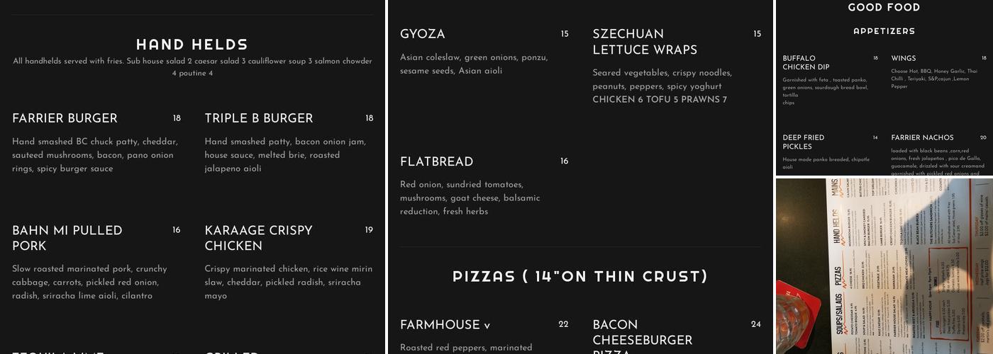 Farrier Pub Menu
