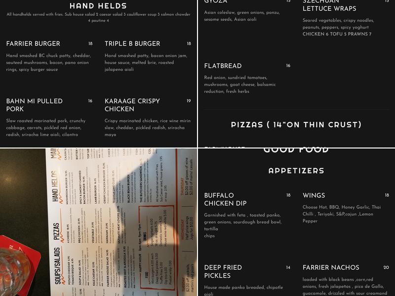 Farrier Pub Menu