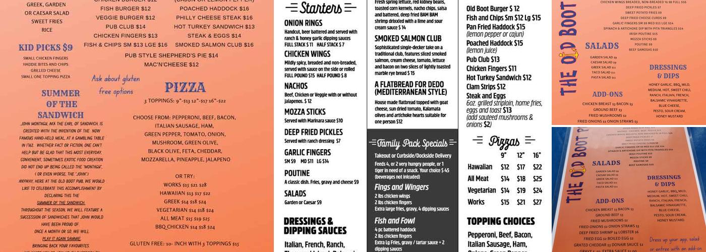Old Boot Pub Menu