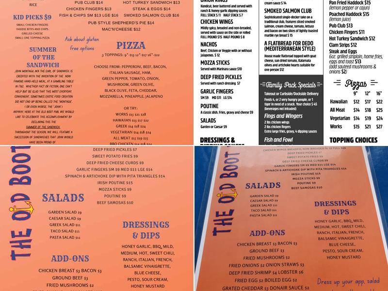 Old Boot Pub Menu