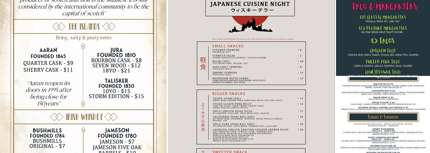 The Whiskey Teller Menu