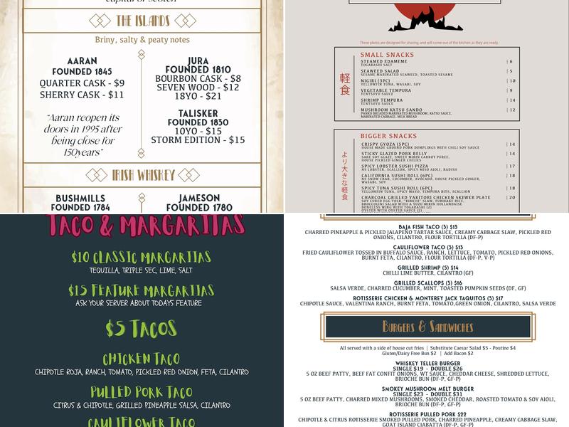 The Whiskey Teller Menu