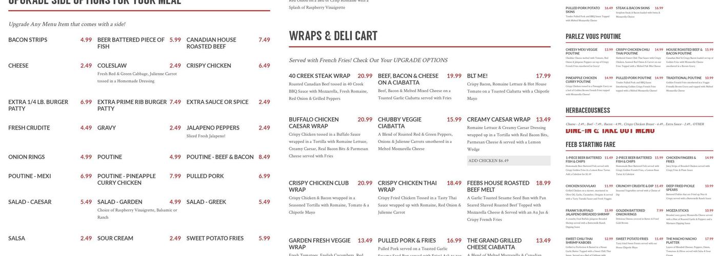 Feeb's Pub & Grill Menu