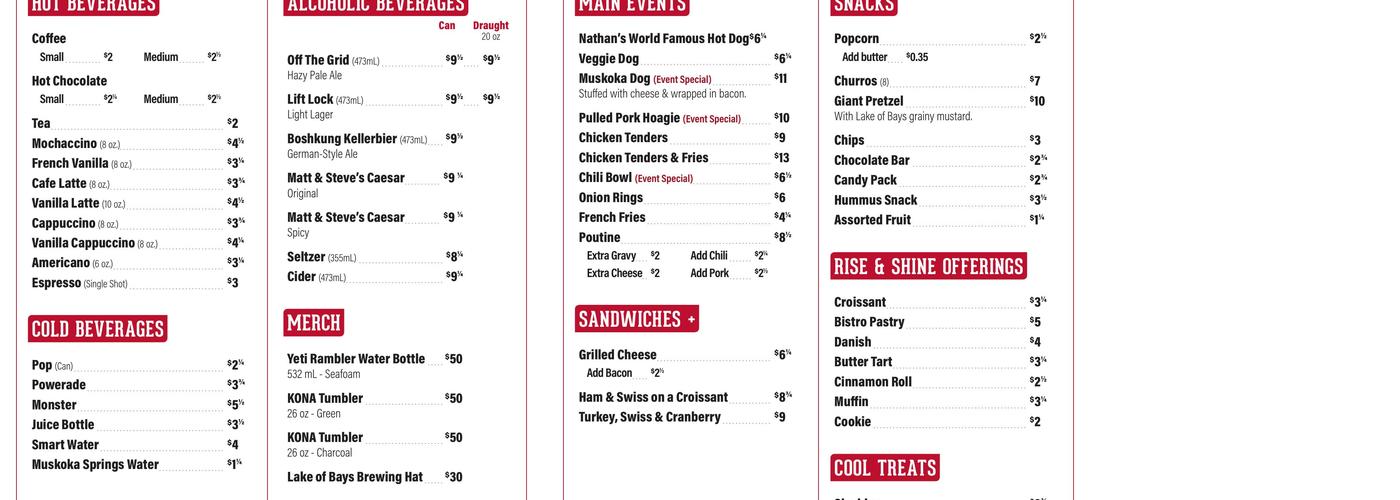 Lake of Bays Brewing Company Menu