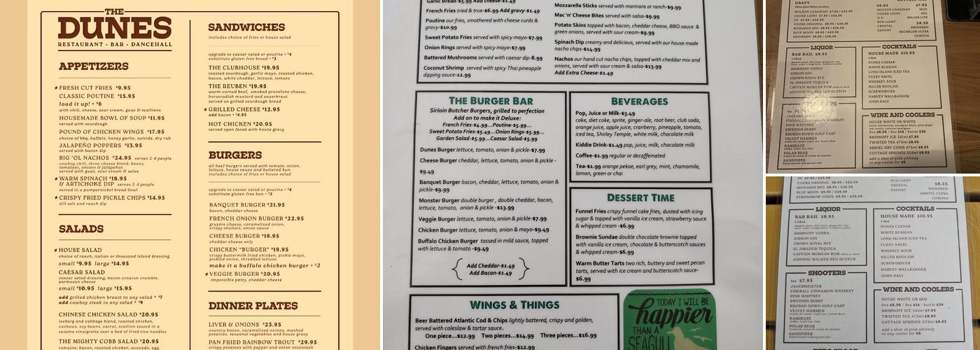 The Dunes Restaurant and Bar Menu