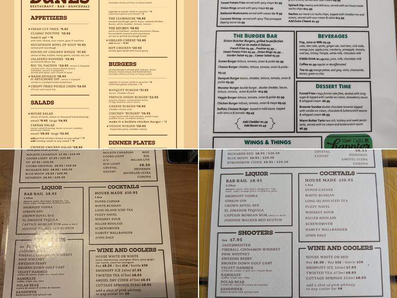 The Dunes Restaurant and Bar Menu
