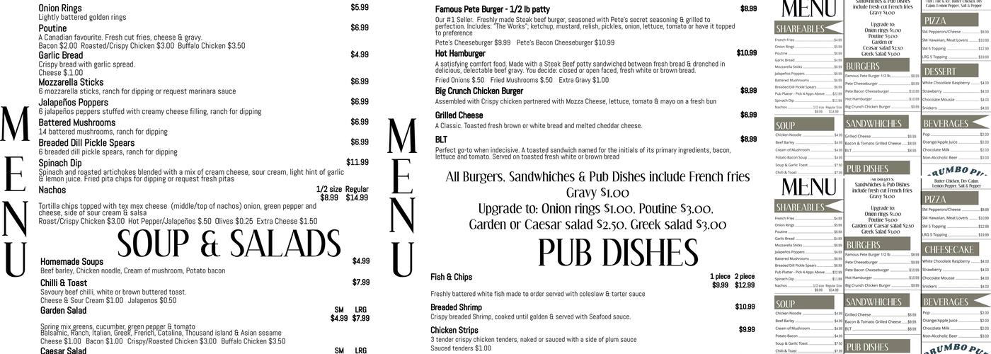 Drumbo Pub Menu