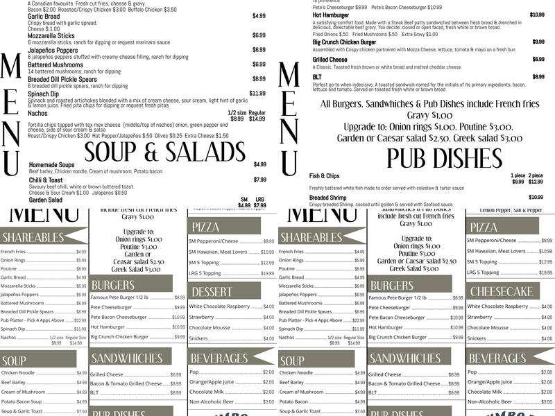 Drumbo Pub Menu